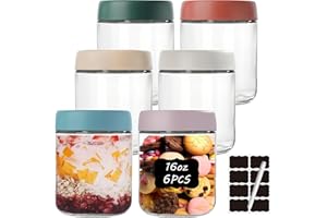 twoant Lot de 6 D'avoine de Nuit de 500ml Bocaux en Verre Hermétique avec Couvercles pour Collations Yaourt épices Sucre Préparation des Repas avec autocollants et marqueur