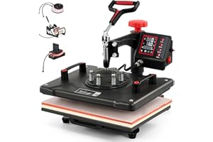 CREWORKS 30 X 38 CM Pressa a Caldo 5 in 1 Termopressa 1250W Macchina Sublimazione Digitale Girevole a 360 Gradi con Controllo Digitale Termopressa per Magliette, Cappelli, Borse, Piatto, Tazza