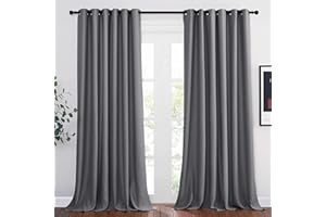 PONY DANCE Zasłony zaciemniające z przelotkami, zestaw 2 zasłon do salonu, 200 x 245 cm (szer. x dł.), izolacja cieplna, ciężkie zasłony gotowe do montażu, do domu i sypialni, szare