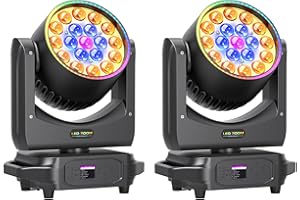 LELEGHT 2Pcs 19 LED 285W Wash Zoom Moving Head, RGBW 4 in 1 Professional Focus Dye Stage Light with Light Strip and 4 Control Modes for Party KTV Concert Music Festival Christmas Wedding Celebrations