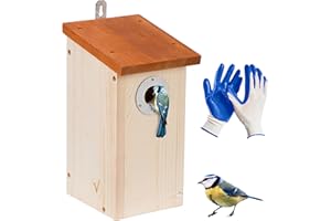 valuents Meisen Nistkasten – Vogelhaus aus Kiefernholz zum Aufhängen – geschütztes Einflugloch aus Metall – Selbstmontage +Plus: Gartenhandschuhe