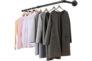 IBVIVIC Tringle à vêtements murale Industriel, Pour suspendre des vêtements, 88cm Penderie Murale Rail de Suspension Style Loft de Tuyau Barre en Métal, 1 Pièce (Noir)