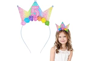 Dmnnlp 3rd Birthday Headband for Girls - Sparkle Princess Crown Hairband, Kids Party Decorations, Rainbow Flower Crown Gift for 3 Year Old