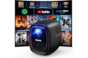 AGIMA [Auto Focus/Apps integrata] Mini Proiettore con WiFi y Bluetooth 4K 1080P Nativo Proiettore con Apps e Android TV OS, Correzione Auto, Altoparlante Stereo, Proiettore Portatile Nero