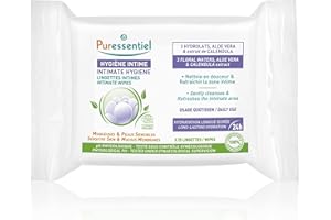 Puressentiel - Hygiène intime - Lingettes intimes – Nettoyantes et rafraîchissantes - Muqueuses et peaux sensibles - Hydratation longue durée 24H - Usage quotidien - x25