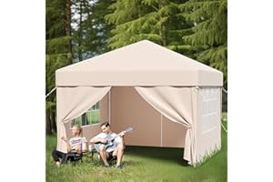 TRIUMPHKEY 3m x 3m Pop Up Gazebo with Sides – Waterproof Garden Marquee Tent with 4 Removable Panels, Carry Bag & Pegs – Easy Setup Heavy Duty Folding Shelter for Outdoor Events & Camping,Beige