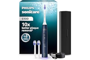 ‎PHILIPS Philips Sonicare 6100 elektrische Zahnbürste, Schallzahnbürste, 2 Putzmodi, 3 Intensitätsstufen, Andruckkontrolle, EasyStart, SmarTimer, Reiseetui, Marineblau, Modell HX7403/01 [Neue Technologie]