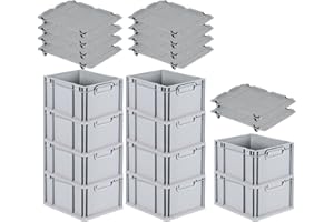 PROREGAL SparSet 10x Eurobox NextGen Grip mit Auflagedeckel & 4 schwarzen Schiebeschnappverschlüssen, HxBxT 22x30x40cm, 20 L, Grau, Griffe geschlossen, Eurobehälter, Transportbox