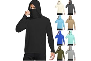 RLEHJN T Shirt Anti Uv Homme Manche Longue T-Shirt À Capuche Pour Homme Avec Masque Uv Haut De Sport Protection Solaire D'Été Décontractée Vêtements De Protection Solaire Pour Pêche Randonnée
