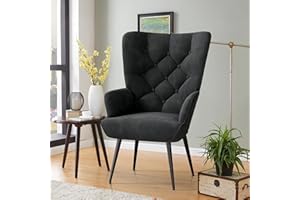 ‎HAWTHYHOME Hawthyhome eleganter Sessel polsterstuhl Ohnzimmer Sessel Schminktisch Stuhl mit Metall Beinen fürs Wohnzimmer/Schlafzimmer Bis 150 KG belastbar Schwarz