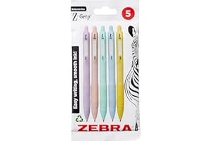 Zebra Pen Z-GRIP Smooth Ballpoint Pens Black Ink 5pk - Pastel Barrel 1mm Medium Point Retractable Ink Pens with Clip - Smooth Writing Pens with Low Viscosity Ink, Comfort Grip - 5 Pens Multipack