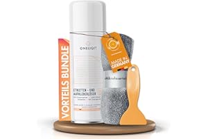 ‎ONELIQIT ONELIQIT® Vorteils-Bundle Etikettenentferner, Etikettenlöser 200ml inkl. Mikrofasertuch und Kratzer für das einfache Entfernen von Etiketten, Aufklebern, Vignetten & Klebstoffen
