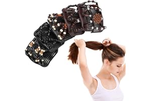 BRRNOO 5pcs Haarkämme Vintage Perlen Dehnbar Magische Clips, Holzperlen Doppel Haarkamm Clip Dehnbar Frauen Haarschmuck Haarstyling-Werkzeug, Doppelkamm Haarspangen, Magischer Haarkamm