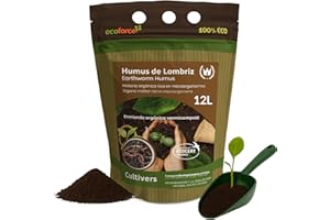 CULTIVERS Humus de Lombriz Ecológico 12 L Universal Abono para Plantas y Huerto | Fertilizante Orgánico Natural Mejora el Suelo Estimula el Crecimiento y Aumenta la Producción de los cultivos