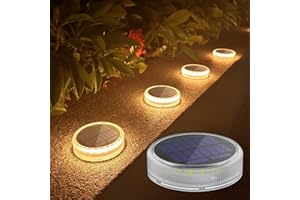 Lacasa Lampe Solaire Exterieur, Lot de 4 Lumiere Extérieur Terrasse Sol LED Blanc Chaud 2700K, Lumière toute la nuit, Éclairage étanche pour Chemins Marches de Jardin Escalier Allée, Rond