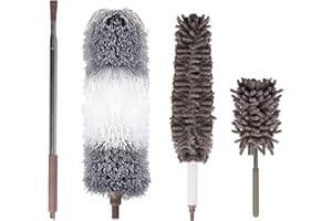 Yzwuyou 4 Pièces Plumeau Poussiere Telescopique Microfibre Tete de Loup Telescopique Lavable avec Poignée Balai Toile D'araignée 40-252 cm pour Nettoyage Poussière pour Plafond,Voiture et Stores