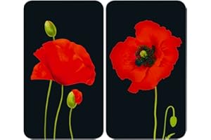 WENKO Plaque de Recouvrement Universelle Mod. Coquelicot, réglable en hauteur pour tout type de cuisinière, planche à découper et protection anti-éclaboussures, verre, 30 x 52 cm, 2 pièces