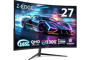 Z-Edge 27 tum QHD böjd Skärm 165Hz 1440P 1ms VA 1500R Svart | UG27Q Spelskärm 2K 2560x1440 16:9, 300cd/m² ljusstyrka, FreeSync, Korshår, VESA-Kompatibel 100x100
