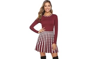 Irevial Vestido de Punto Mujer Vestido de Suéter de Cuello Redondo/Cuello Alto Elegante Vestido de Invierno Jersey Vestido de Manga Larga de Una Línea para Otoño Invierno