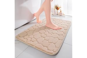 chakme Memory Foam Bath Mat, Extra Soft Non-Slip Bathroom Mat, Super Absorbent Bath Mats for Bathroom Floor, Machine-Washable Dry Bath Rugs,50x80 cm Large Beige Bath Mat