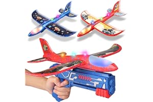 ZERO-G ROADSTER Avion Polystyrene Planeur avec Pistolet Catapulte, 3 Pcs Avion en Mousse Jouet Enfant Volant Jeu de Lancer, Jeux Exterieur Intérieur Jardin Interactif Cadeau Noël Anniversaire Garçon Fille 3-12 ans