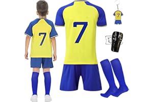 Byhsoep Maillot de Football pour Enfants,Ensemble de Maillots de Football,Set de Maillot de Foot Enfant avec T Shirt Short Ensemble Chaussettes et Protège -Tibias