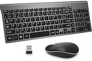 GALENMORO Clavier Souris sans Fil - AZERTY USB Silent Compact Clavier de Souris Pleine Taille Ergonomique pour PC/Ordinateur/Laptop/TV/Windows - (Noir)