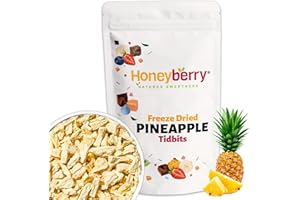 HONEYBERRY Ananas Liofilizzato a Pezzi Grandi 100g - Frutta Liofilizzata - Chips di Ananas Disidratato ed Essiccato - Frutta Secca e Disidratata per Dolci, Decorazioni, Snack, Frullati e Dessert
