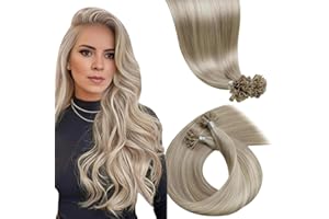 LaaVoo Extension Cheveux Naturel Keratine Blonde 50cm 50 Mèche 50g Extension Cheveux Humain Keratine a Chaud Blonde Cendrée Highlight Platine Remy #p18/613