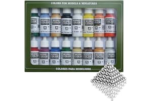 Silu- Vallejo Model Color U.S.A. 70.140. Set Pinturas Vallejo con 16 Bolas de Mezclado de Acero Inoxidable, Model Color para Pintar Maquetas, Miniaturas y Dioramas