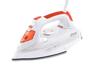 Ufesa Steam Tech 2800 Fer à Repasser 2800 W, Repassage Vapeur Vertical et Horizontal, Semelle Céramique, Defroisseur Vapeur Vertical et Horizontal ou en Sec, Anti-Calcaire, Blanc/Rouge