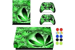 Xbox ONE X Skin Sticker, Morbuy Personal Style Decal Vinyl Sticker Pattern Series Skin Cover Full Sticker for Console & 2 Controllers + 10pc Silicone Thumb Grips (Bubble Cannabis)