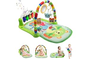WHDJSPIN® Baby Play Mat, Music & Light Baby Gym Piano Playmat 0-36 Month Thicken Baby Play Gym with Animal Rattles, Babies Activity Center for Newborn Infant Gifts Toys, Green Little Bear