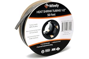 Wirefy 1/2" Heat Shrink Tubing - 3:1 Ratio - Adhesive Lined - Marine Grade Heat Shrink - Black - 50 Feet Roll