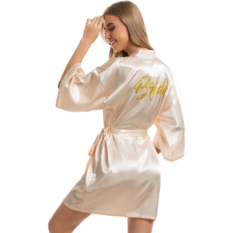 Satin Morgenmantel Damen Kimono Morgenmantel Kurz Satin Bademantel