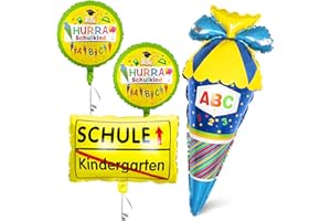 BLUELVES Einschulung Deko Jungen Blau, Zuckertüten Folienballon + SCHULE Kindergarten Ballon + 2 HURRA Schulkind Folien Ballons, Deko für Einschulung Schuleinführung Schulanfang Schulstart Schule für Jungen