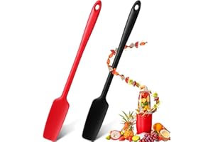 PATELAI Spatule en Silicone à Long Manche de Bocal Spatule de Grattoir de Cuisine Grattoir en Caoutchouc Antiadhésif Grattoir en Silicone pour Cuisson Agitation Mélange (Rouge, Noir, 2)