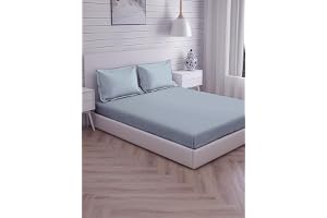 Trance Home Linen Premium 300 TC Pure 100% Cotton King Fitted Bedsheet with 2 Pillow Covers (78 x 72 inch, Slate Blue All Side Elastic)