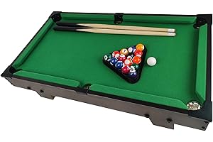 B4E 20'' and 25'' Brown Pool Table Game Kids and Adults | Indoor & Outdoor Portable Wooden Classic Pool Table Games | Pool Table Set with Balls with storage box, 2 Cues, 1 Triangle, Chalk