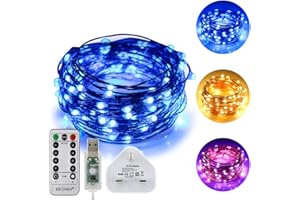 ER CHEN ErChen USB Dual-Color Led String Lights, 33FT 100 LEDs Color Changing Dimmable 8 Modes Copper Wire Fairy Lights with Remote Timer for Indoor Outdoor Christmas (Warm White, Blue)