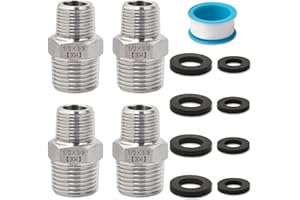 4 Pcs Hex Nipple Fitting 3/8" x 1/2" Male Thread Josaton Stainless Steel 304 Hex Nipple Pipe Fittings for Pipe Connecting Conversion