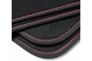 teileplus24 V331 Velours Fußmatten kompatibel mit Seat Leon 3 5F 5-Türer ST Kombi 2012-2020 Trittschutz Fahrermatte, Naht:Rot