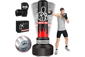 JUOIFIP Sac de Frappe Adulte 180cm- Sac de Boxe Lourd autoportant avec Gants de Boxe et Pompe, Sacs de Kickboxing avec Support pour l'entraînement MMA Muay Thai Fitness Débutants