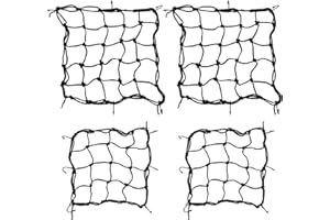 CHEUKYIU 4 pezzi Rete Ragno Elastica, Accessori per Moto Bici Portapacchi Coprire Appendere Casco Bagagliai con 6 Ganci, 30 x 30 cm e 40 x 40 cm, nero