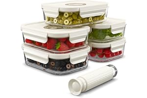 Unique Impression Szklane pojemniki do przygotowywania posiłków ze śledzeniem daty i pompką, hermetyczne pojemniki z pokrywkami, szklane pojemniki do przechowywania żywności, nadają się do piekarnika,