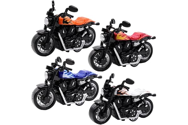 BuLKee Jouet De Moto 4Pièces Mini Jouet De Moto Alliage Moto Modèle Jouet Voitures pour Enfants Jouet Simulation Moto Jouet Pullback Racer pour Filles, Cadeau De Fête d'anniversaire