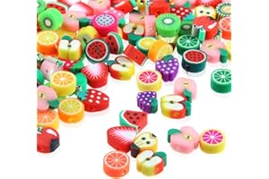 OUSSEE 100 Stück Obst Perlen zum Auffädeln, Weiche Keramik Beads, Polymer Clay Beads Früchte Topfperlen Bastelperlen Schmuckperlen DIY Armband Zubehör für Schmuckherstellung Basteln Handwerk