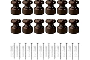 QuirkLz Utilizzati come isolatori per Cavi Trecciati fai-da-te, isolatori in ceramica vintage, set da 12 pezzi, colore Marrone, Ø18 millimetri, inclusi viti e tasselli di ancoraggio.