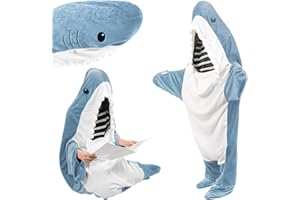 nicekool Manta Tiburón Sudadera, con Capucha Tiburón Pijama Tipo Mono Franela Suave y Acogedora, Regalo para Adultos, Adolescentes, Cosplay, Amantes de Tiburones, Azul(150-165cm)
