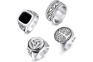 LOLIAS 4Pcs Herren Ringe Siegel Edelstahl Ringe Band Breite Keltische Knoten Ringe für Männer Damen Baum des Lebens Ring Gravur Vintage Biker Ring Set Schwarz Retro Ring für Herren Männer